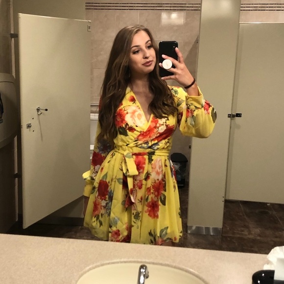 Yellow Floral Wrap Dress - Picture 5 of 5